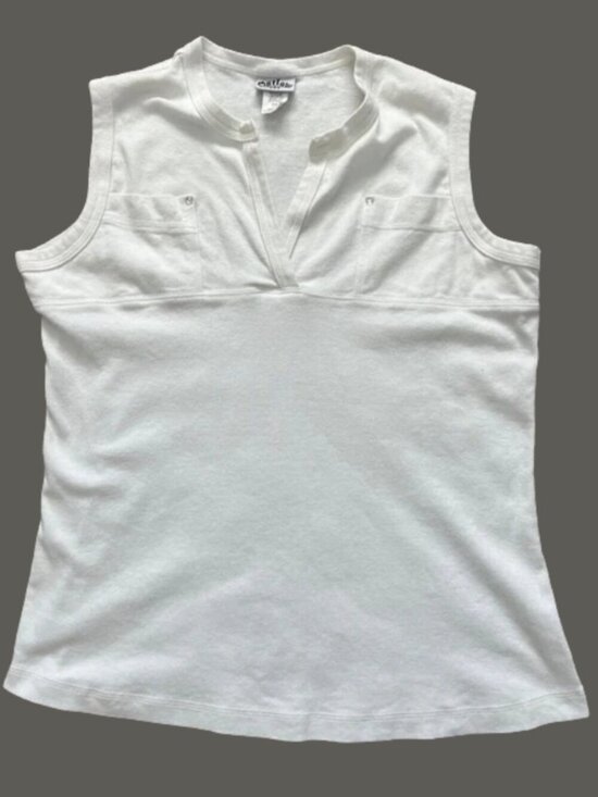 Coldwater Creek Tops - Outlaw White Sleeveless Split-Neck Tank Tee Embellished Chest Pockets - Size 3X